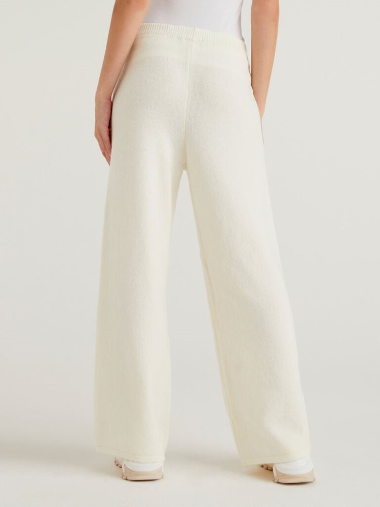 White Women's Benetton Knit Palazzo Trousers | AU246580