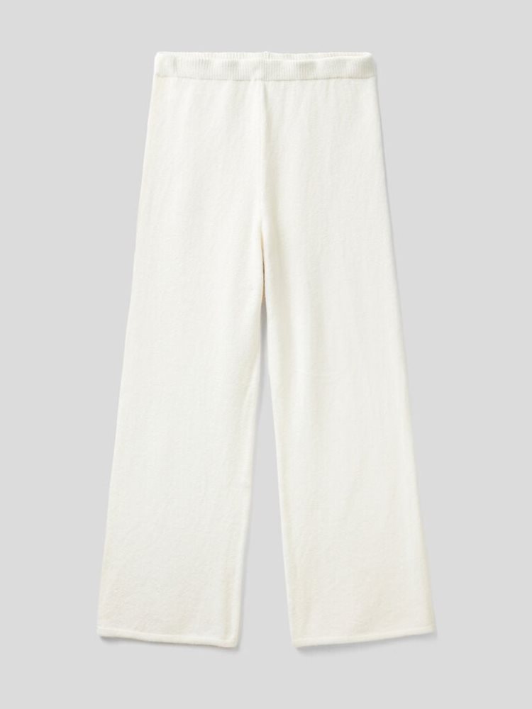 White Women's Benetton Knit Palazzo Trousers | AU246580