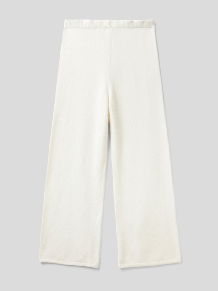 White Women's Benetton Knit Palazzo Trousers | AU246580