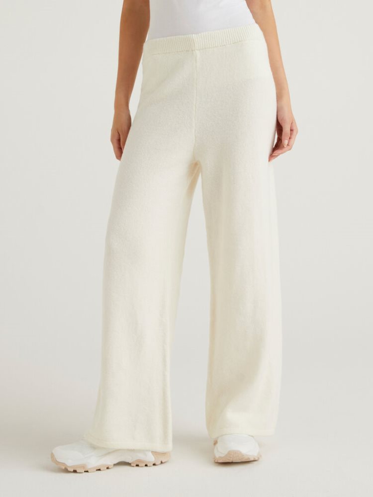 White Women\'s Benetton Knit Palazzo Trousers | AU246580