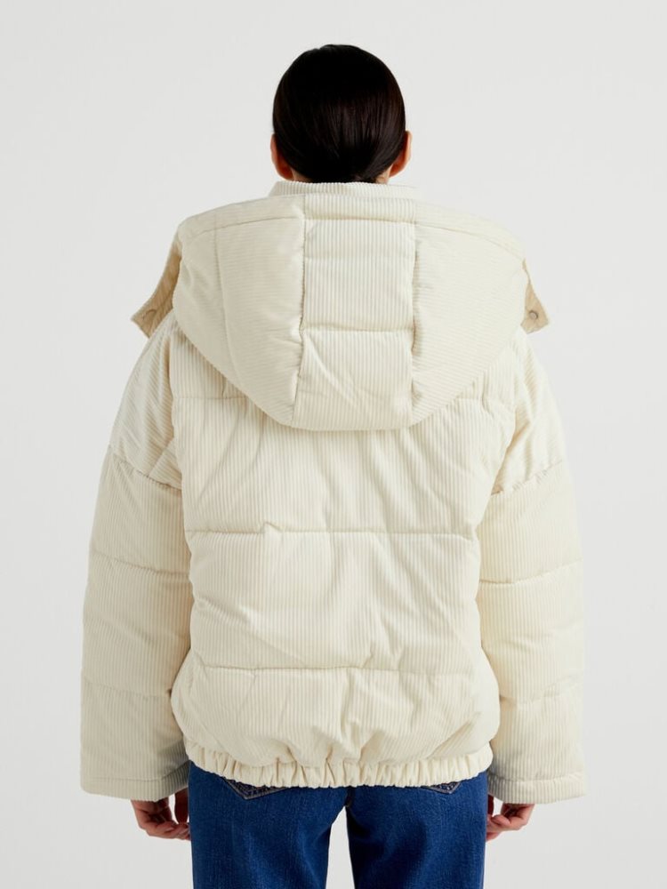 White Women's Benetton Short Puffer Sustainable Padding Jackets | AU024932