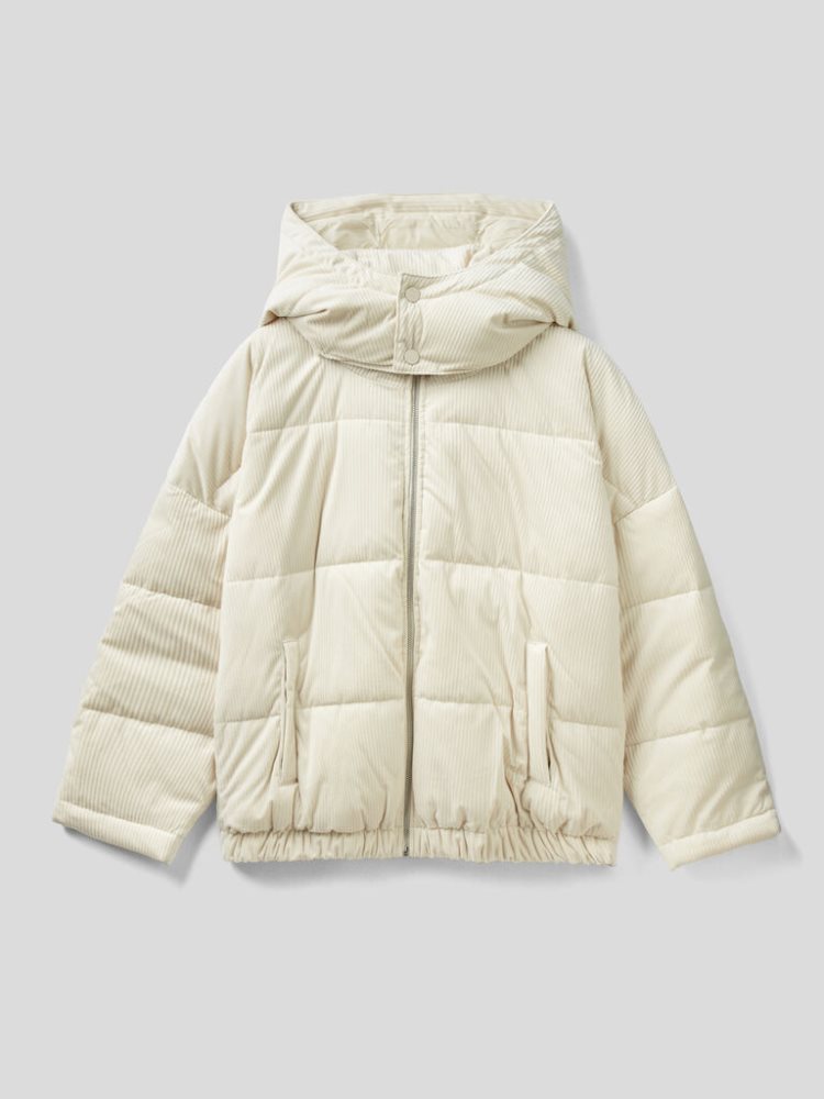 White Women's Benetton Short Puffer Sustainable Padding Jackets | AU024932