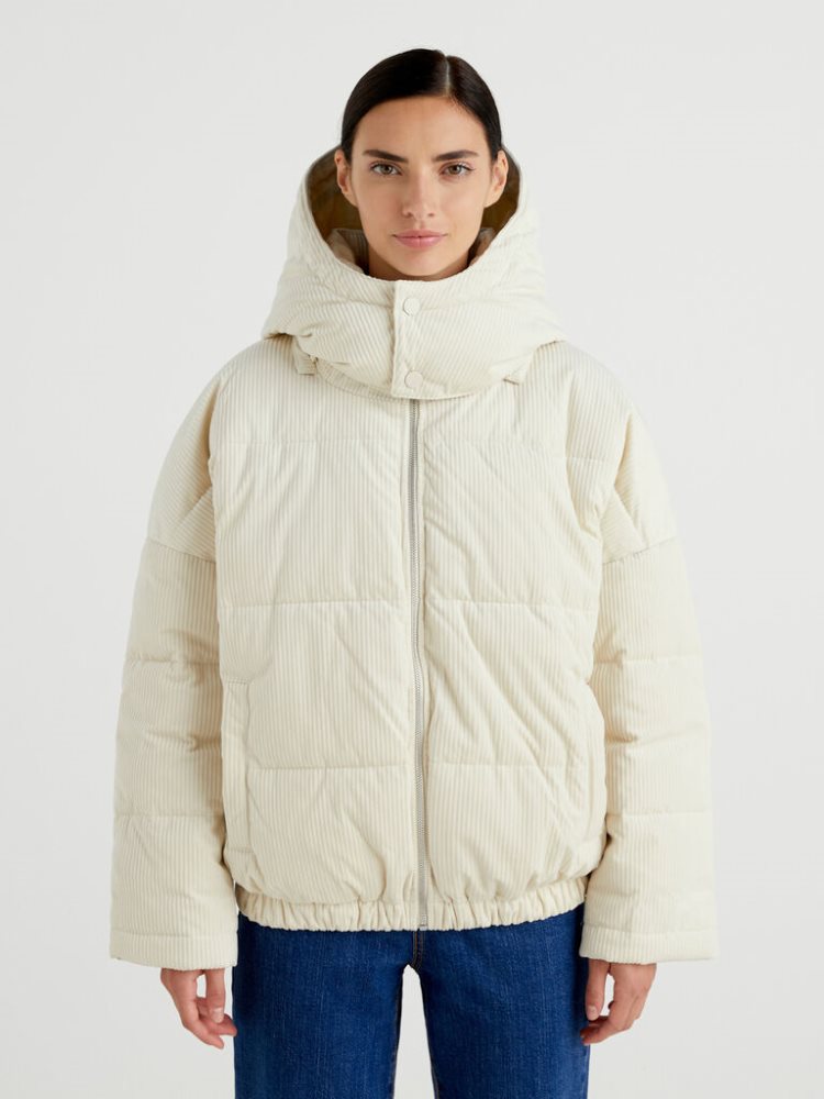 White Women\'s Benetton Short Puffer Sustainable Padding Jackets | AU024932