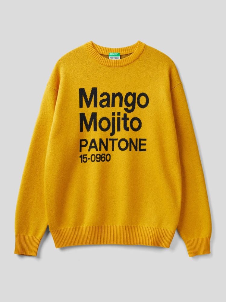 Yellow Men's Benetton Benettonxpantone™ Inlay Crew Neck Sweaters | AU842351