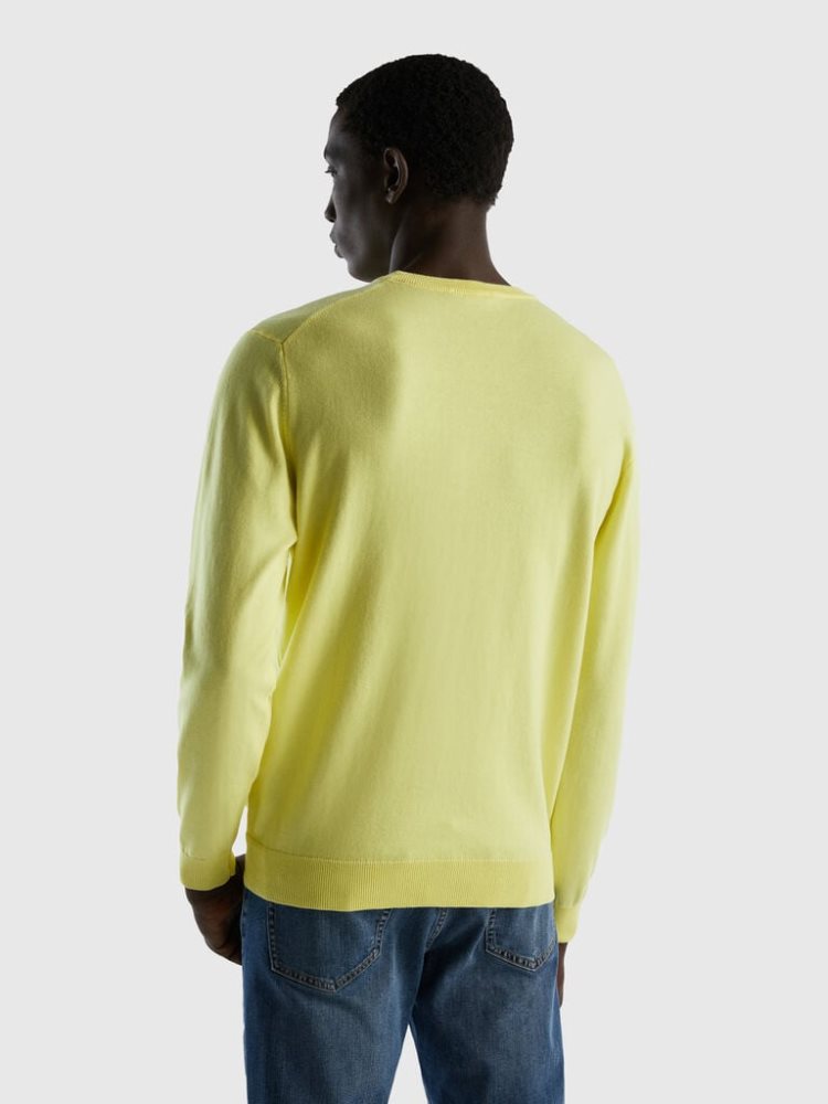 Yellow Men's Benetton Crew Neck 100% Cotton Sweaters | AU287275