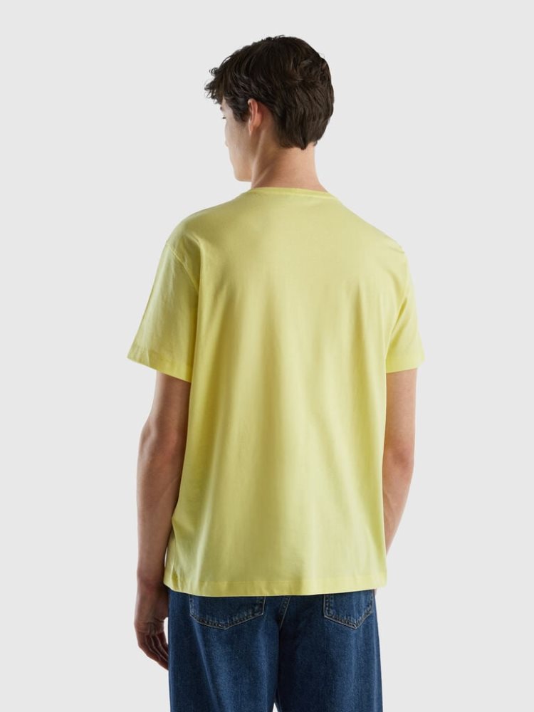 Yellow Men's Benetton Photo Print Short Sleeve T-shirts | AU199491