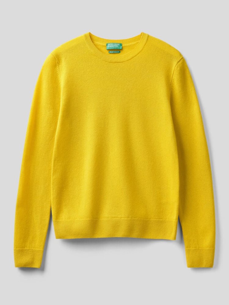 Yellow Women's Benetton Crew Neck Merino Wool Sweaters | AU265707