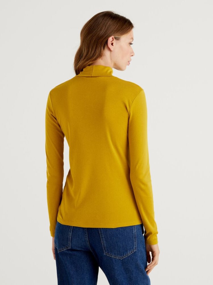 Yellow Women's Benetton Long Sleeve High Neck T Shirts | AU761458