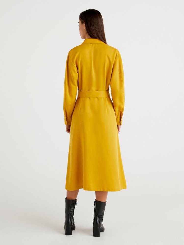 Yellow Women's Benetton Sash Long Shirt Dress Dress | AU606857