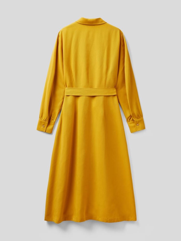 Yellow Women's Benetton Sash Long Shirt Dress Dress | AU606857