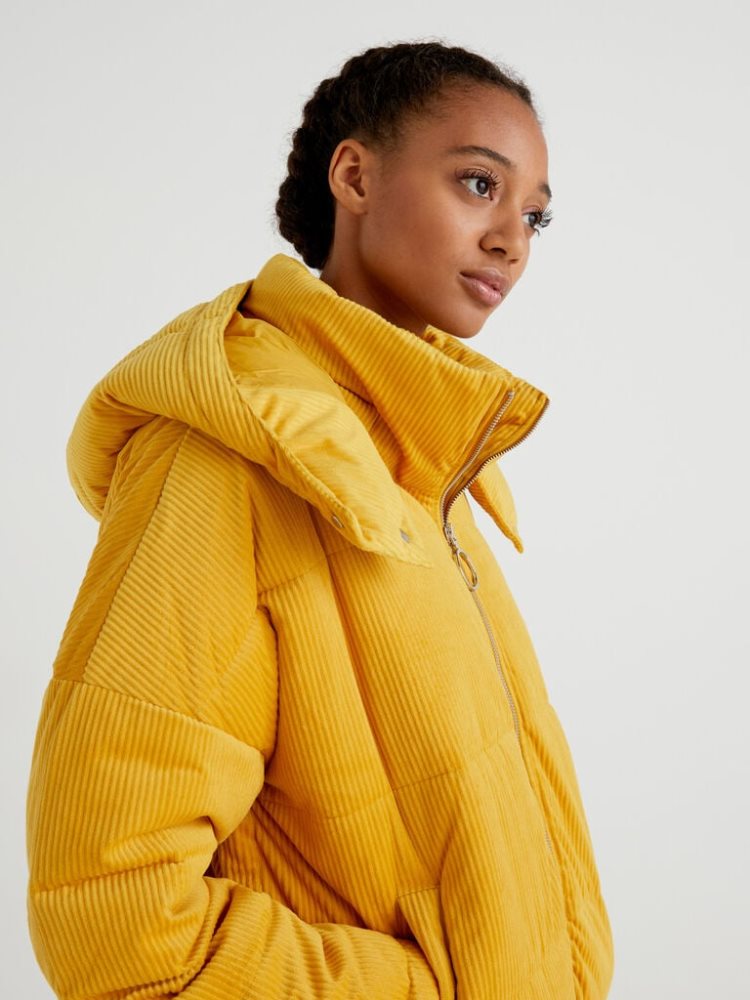 Yellow Women's Benetton Short Puffer Sustainable Padding Jackets | AU993352